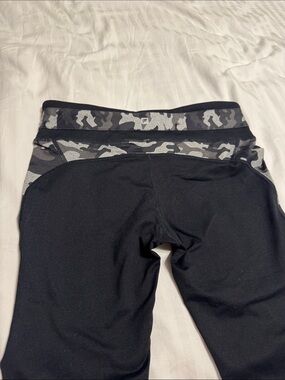 Kids Black Leggings with Gray Camo Waistband